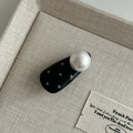 Fermaglio per capelli a pois con perla e design retrò a goccia per donna, nero - 2# Nero Triangolo Pois Argento Perla