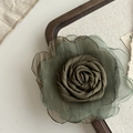 Close-up of olive green mesh rose hair claw with delicate pleated chiffon petal texture - Green Flower Hair Tie (3#)