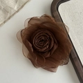 Detailed close-up of brown rose hair clip featuring layered mesh fabric and gauze petals - Khaki Flower Hair Tie (1#)