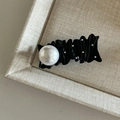 Fermaglio per capelli nero ondulato con pois bianchi e perla finta elegante - Stile Perla Quadrato a Pois Bianchi Nero
