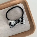 Minimalistische haarstrik van acetaat met marmerpatroon en zwart elastiekje - Haarelastiekje / Zwart Wit Textuur Dikke Strik (15#)