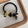 Minimalistische haarelastiek met acetaat strik, schildpadpatroon en hoge elastische zwarte band - Haarelastiekje / Licht Luipaard Dikke Strik (20#)