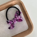 Elegant purple marble acetate bow hair tie with a durable black elastic band - Purple Long Bow (9#)