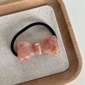 Pink marble texture acetate bow hair tie with black elastic band for women - Pink White Texture Thick Bow (18#)