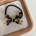 Elegant tortoise shell acetate bow hair tie with high elasticity black rubber band - Light Leopard Long Bow (19#)