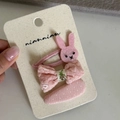 Pink sweet hair clip set with lace bow and felt rabbit for girls on beige display card - Pink Rabbit Three-Piece Set (24#)