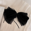 Barrette à cheveux élégante en résille noire avec nœud et rubans sur tissu crème - Pince à Cheveux Nœud en Maille (3#) / Noir