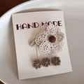 Sweet Korean fabric lace flower hair clip set with cream and brown embroidery hairpins - Milk White Hollow Flower