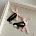 Barrettes à nœud en satin rose avec dentelle noire et paillettes scintillantes - Barrette Nœud Rose Dentelle Noire
