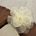 Elegant cream white fabric flower hair clip with pearl center for beach vacation photos - Beige Gauze Flower Clip