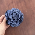 Detail of blue denim fabric rose hair claw clip with handmade petal texture and design - Denim Blue / Small