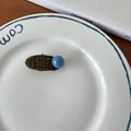 Elegant tweed hair clip in navy blue with a light blue bead accent for women - #14 Coffee Oval with Blue Ball