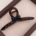 Elegant translucent brown resin claw clip with vintage dark green and burgundy bow - Blue Bow Large Cross Claw Clip