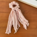 Pink chiffon scrunchie with elegant long ribbons and delicate white pearl tassel chain - Lace Scrunchie with Streamer