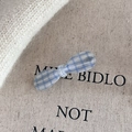 Elegant blue plaid bow hair clip in translucent resin with fine glitter on linen cloth - 5# Blue Striped Round Bow