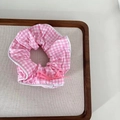 Elastico per capelli a quadretti rosa e bianchi con fiocco su fondo in legno - Decorazione con fiocco / Stile Plaid Rosa (7#)
