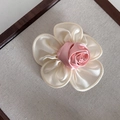 Molletta per capelli con fiore di raso bianco e rosa centrale con fiocco - Stile Fiore Bianco Rosa Rosa