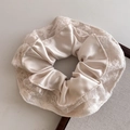 Elegante elastico per capelli in pizzo crema con tessuto satinato e ricami floreali - Stile Pizzo Bordo Texturizzato Bianco Crema