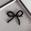 Pince à cheveux élégante avec nœud en perles noires sur support en lin de luxe - Nœud Perle Noire Pince à Bec de Canard (6#)
