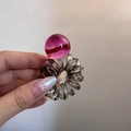 Close-up of spiral hair tie with a large translucent pink resin bead accessory - 8# Transparent Rose Red Ball Spiral Hair Tie