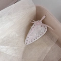 Acetate hair clip with pink ribbon weave and lace bow detail for a sweet girls style - White