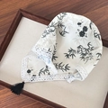Pañuelo de estilo chino con estampado marfil, encaje negro y borla para el cabello - 1# Borde Blanco Hoja de Arce Pañuelo Diadema