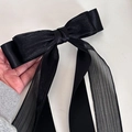 Pinza para el pelo con lazo doble de malla negra y cinta de satén para mujer - Lazo de cinta negra
