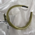 Detailed view of handmade olive green satin headband with premium silk texture - Glossy Dark Green (2#)