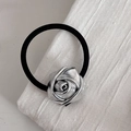 Support de queue de cheval rose 3D argentée avec élastique noir pour femmes - Style Rose Argentée (1# Élastique Rose Argenté)