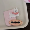 Dettaglio di fermagli per capelli a forma di cane cartoon con clip ovale stampata - Set da 2 pezzi / Cane Bianco e Tre Cani Neri Ovale