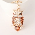 Golden owl keychain with sparkling diamonds and brown enamel on a ceramic cup - Champagne