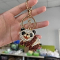 Portachiavi panda carino con cristalli color ambra e chiusura a moschettone dorata - Champagne