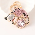 Portachiavi leopardo con cristalli rosa e chiusura in metallo dorato per borsa e chiavi - Rosa