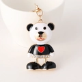 Portachiavi panda carino con cuore rosso e strass scintillanti su clip dorata - Nero e Bianco