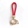 Red braided leather keychain with sparkling rhinestone cylinder and gold D-ring connector - Red Style With Horseshoe Buckle