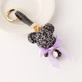 Purple crystal bear keychain with crown and letter D pendant on a gold strap - Purple
