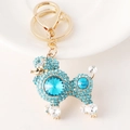 Sparkling Poodle Keychain with Sky Blue Rhinestones and Golden Finish Detail - Light Blue