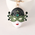 Portachiavi maschera veneziana con strass verdi, chiusura dorata e gemme colorate - Verde