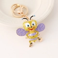 Creative crystal honey bee keychain with yellow rhinestones and purple enamel detailing - Purple
