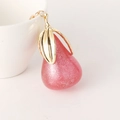 Portachiavi a pera rosa in resina glitterata con gancio in metallo a foglia d'oro - Rosa