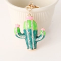 Portachiavi cactus scintillante con smalto verde e strass in finitura oro - Rosa