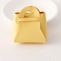 Litchi texture leather mini coin purse in bright yellow with golden metal ring and handle - Yellow
