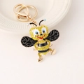 Porte-clés abeille de dessin animé avec strass jaunes et fermoir mousqueton doré - Noir