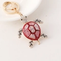 Sparkling gold turtle keychain with red enamel shell and pink crystals for women - Bright Red
