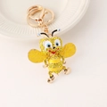 Porte-clés abeille mignon orné de strass jaunes et d'accessoires en métal doré brillant - Jaune