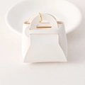 Mini porte-monnaie en cuir blanc en forme de sac à main avec poignée dorée - Blanc