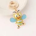 Porte-clés abeille doré avec strass jaunes et ailes en émail bleu clair raffiné - Bleu