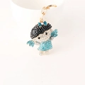 Cute cartoon angel girl keychain with sparkling crystals and golden ring clasp - Blue