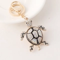 Gold turtle keychain with colorful crystals and black enamel shells for women gifts - Black and White