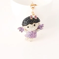 Cute cartoon angel girl keychain in purple rhinestones with gold lobster clasp - Purple